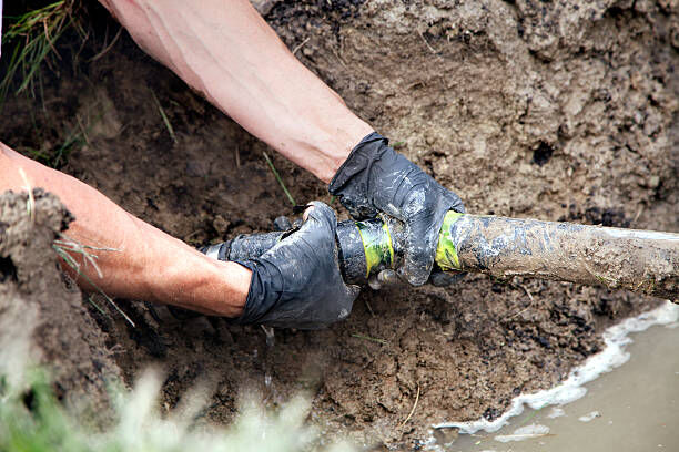 A professional team working on a septic system.